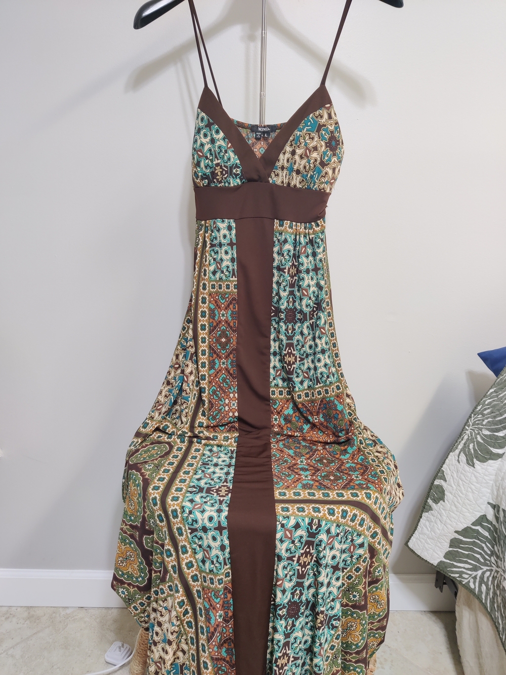 Vintage XOXO Brown & Teal Printed Maxi Dress
